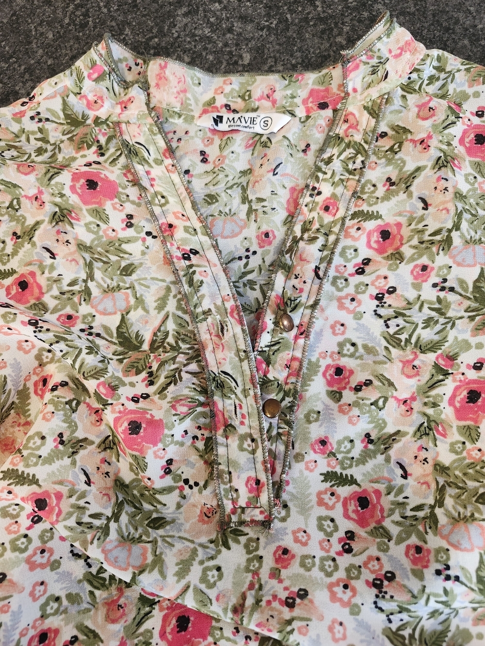 Women's Floral Cottagecore Romantic Coastal Boho Button-Front Blouse - M - Picture 7 of 11